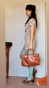 Vintage 60s Mod brown leather Tote bag