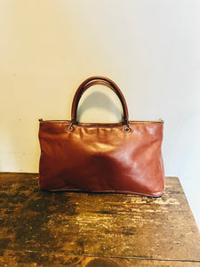 Vintage 60s Mod brown leather Tote bag
