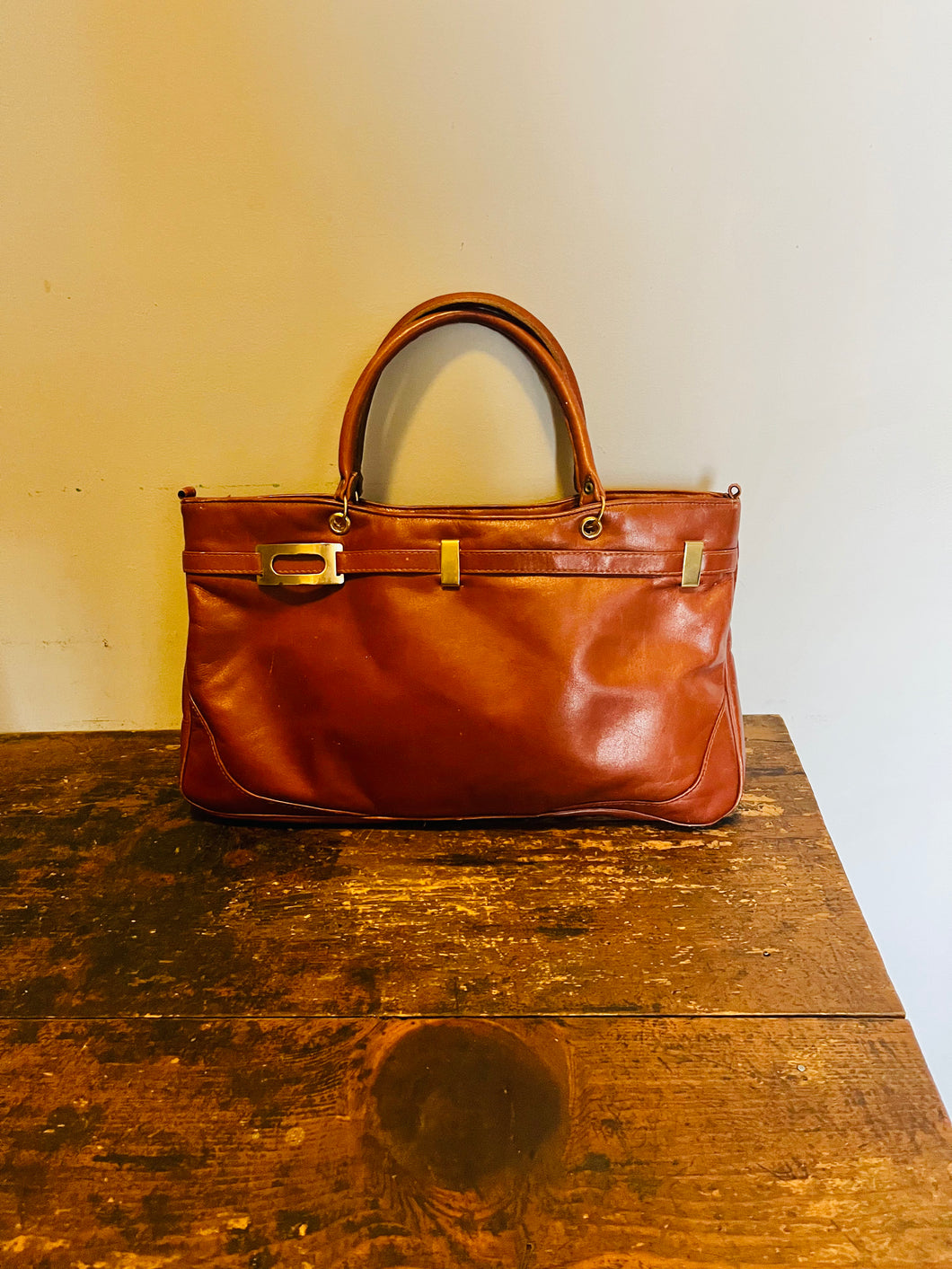 Vintage 60s Mod brown leather Tote bag